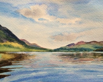 Lake District, Crummock water, Cumbria, mountain lake, mountain painting, English landscape, lake reflection, lake painting, landscape art