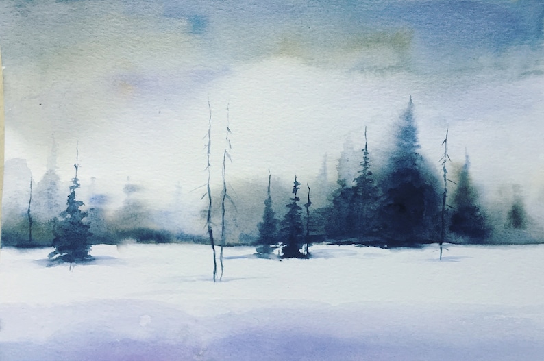 Snow Watercolor, Snow Landscape, Winter Watercolor, Winter Landscape ...