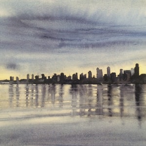 Watercolor print, Seattle skyline print, Seattle print, west Seattle, Puget sound, Seattle watercolor, Seattle Art, west Seattle print,