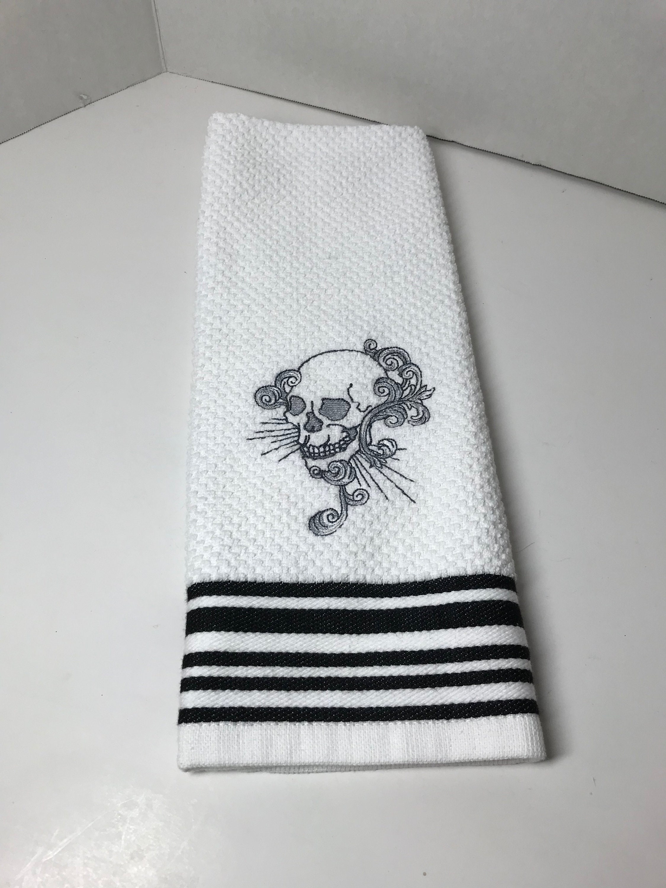 Skull Kitchen Towel, Skull and Crossbones, Pirate Towel, Kitchen Dish
