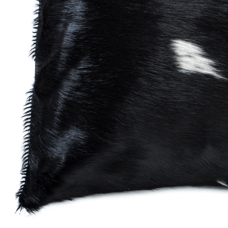 Cowhide Pillow unique large 21 x 21 Black and White Nguni cow hide cushion, soft suede back and down/feather insert image 5