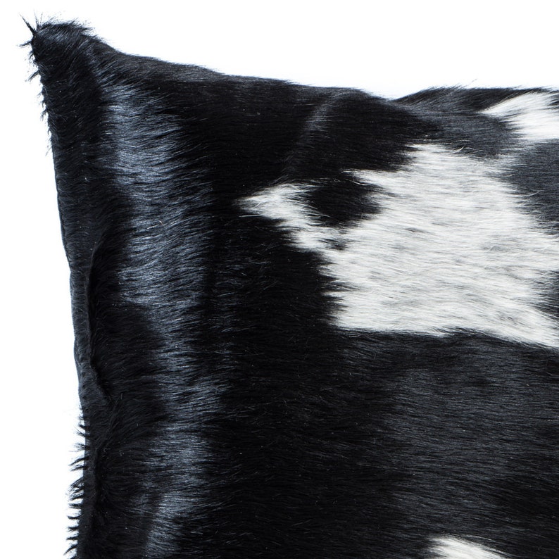 Cowhide Pillow unique large 21 x 21 Black and White Nguni cow hide cushion, soft suede back and down/feather insert image 3