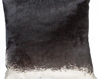 Cowhide Pillow - unique large (21" x 21") Black and White Nguni cow hide cushion, soft suede back and down/feather insert