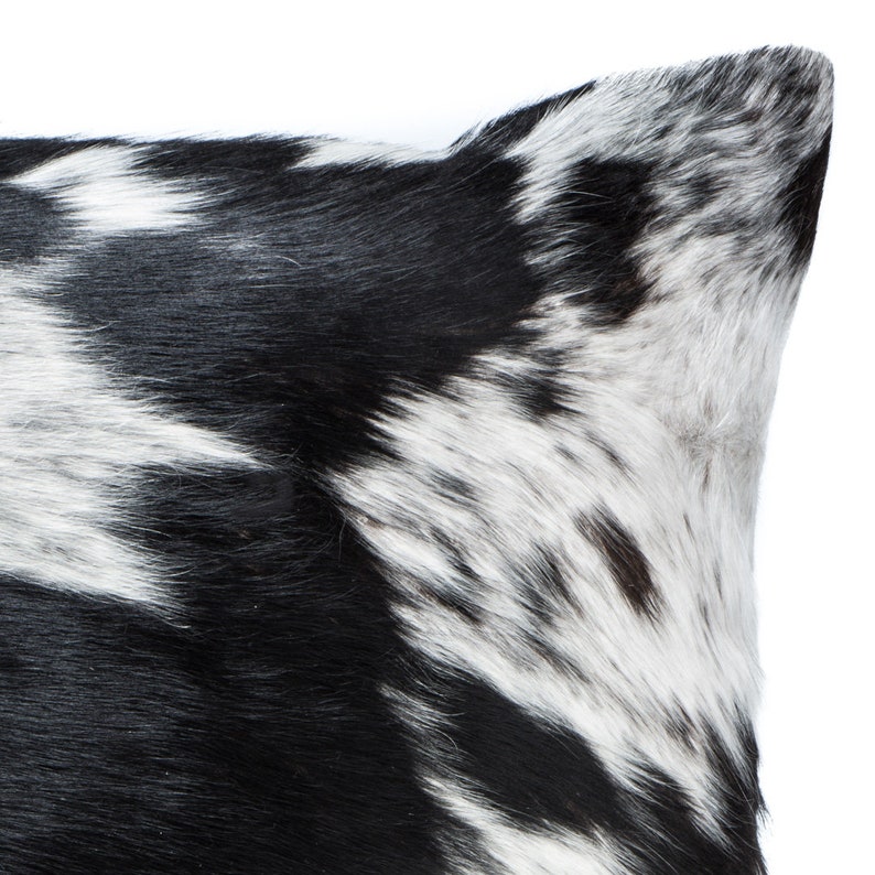 Cowhide Pillow unique large 21 x 21 Black and White Nguni cow hide cushion, soft suede back and down/feather insert image 4