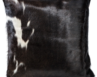 Cowhide Pillow - unique large (21" x 21") Black and White Nguni cow hide cushion, soft suede back and down/feather insert