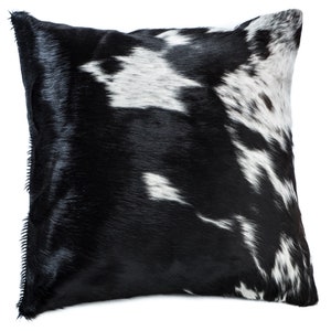 Cowhide Pillow unique large 21 x 21 Black and White Nguni cow hide cushion, soft suede back and down/feather insert image 1