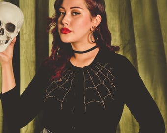 Spider web Cardigan size S,M,L,XL,2XL,3XL Sweater in Black Vintage inspired By MISCHIEF MADE