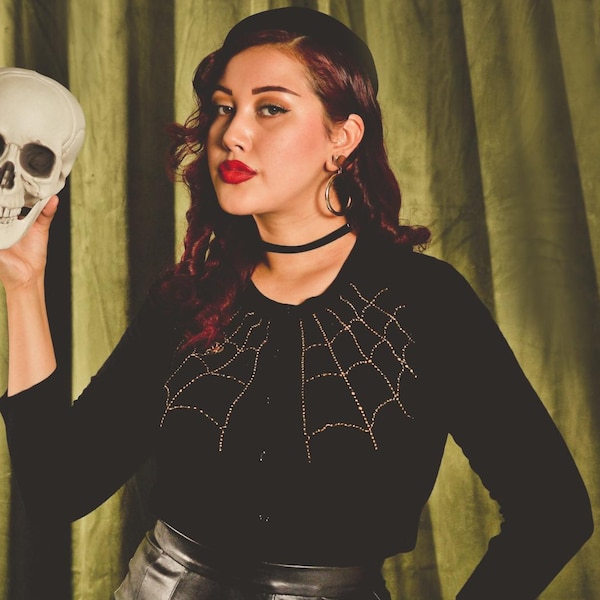 Spider web Cardigan size S,M,L,XL,2XL,3XL Sweater in Black Vintage inspired By MISCHIEF MADE