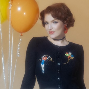 Circus Balloons Cropped Cardigan in Black size S,M,L, XL,Sweater Vintage inspired By MISCHIEF MADE circus