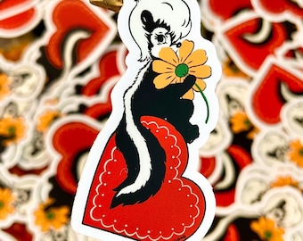 Little Stinker  / Die cut Sticker  / Vintage inspired By MISCHIEF MADE - Skunk
