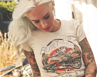 Built for speed Fitted Tshirt in Heather Beige size S,M,L,XL,2XL,3XL design by Howlin' Wolf Tattoo