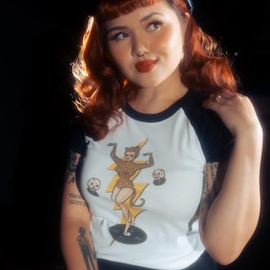 Jungle Rock Short Raglan Cropped Baby Graphic T-shirt in White/Black size S, M, L,XL, 2XL vintage inspired by Mischief Made Leopard