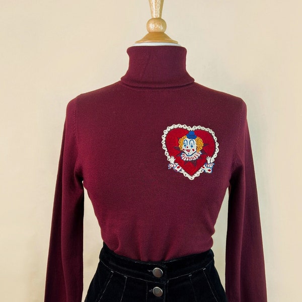 Heartbreaker Turtleneck Sweater in Burgundy size S, M, L, XL  / Vintage inspired By MISCHIEF MADE