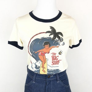 The Big Surf Fitted Ringer Graphic T-shirt in Natural/Navy size S, M, L,XL,2XL Vintage inspired by Mischief Made image 5