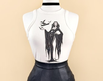 Witchy Woman Rib Racer Tank in Natural / Vintage Halloween inspired By MISCHIEF MADE, Witch