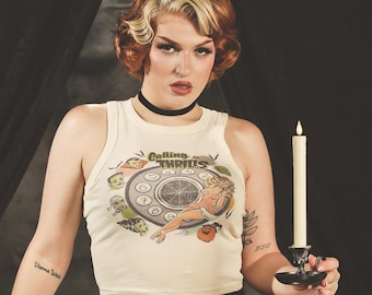 Calling for Thrills Rib Racer Tank in Natural size S, M, L,XL, 2XL/ Vintage inspired By MISCHIEF MADE, pin up