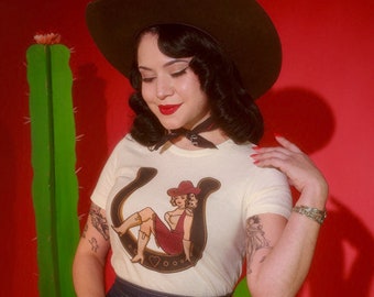 Lady Luck Fitted T-shirt in Ivory size S,M,L,XL,2XL,3XL  vintage Valentines inspired by Mischief Made, cowgirl