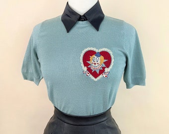 Heartbreaker short sleeve Sweater size S,M,L,XL in Jade  Vintage inspired By MISCHIEF MADE