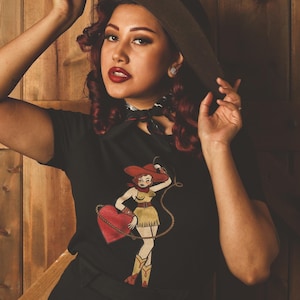 Heart Bandit  Fitted Graphic T-shirt in Black size S,M,L,XL,2XL,3XL  / Vintage inspired By MISCHIEF MADE western pinup