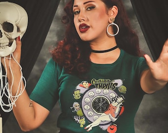 Calling for Thrills short sleeve Sweater size S,M,L,XL in Peacock Vintage Halloween inspired By MISCHIEF MADE pinup