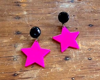 Pink Star Earrings  / vintage style handmade by Mew