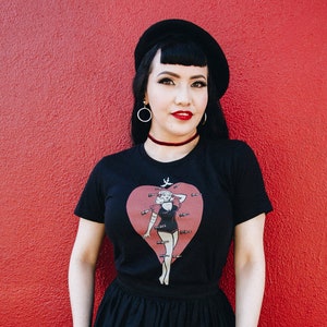 Heart Attack Fitted Graphic T-shirt in Black size S,M,L,XL,2XL,3XL  / Vintage inspired By MISCHIEF MADE Circus pinup