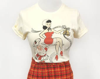 Jingle Bells Fitted Tshirt in Ivory S, M, L, XL, 2XL, 3XL Vintage inspired by Mischief Made / Chrismas Gift