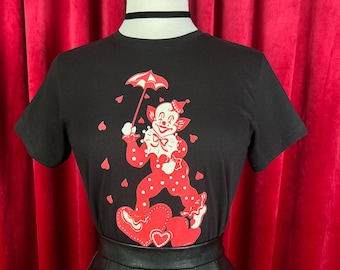 Fool for Love Graphic Mini T-shirt in Black size S,M,L,XL,2XL,3XL vintage Valentine inspired by Mischief Made, clown