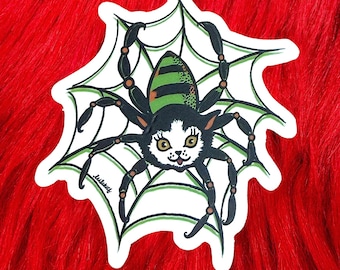 Web Walkin' Kitty  - Clear Sticker  / Vintage inspired By MISCHIEF MADE Spider Cat