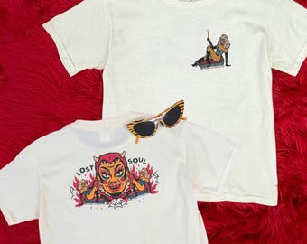 Lost Soul Graphic Mini T-shirt in Natural size XS, S, M, L,XL vintage inspired by Mischief Made, devil monster