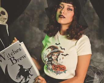 Witches’ Brew Cropped Baby tee -Vintage Halloween Mischief Made