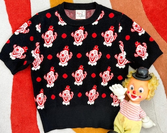 Fool's Parade Short Sleeve Knit Top in Black /Vintage inspired By MISCHIEF MADE, clown