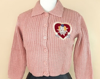 Heartbreaker Collared Cropped Sweater in Peach  / Vintage inspired By MISCHIEF MADE