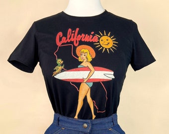 California Fitted Graphic T-shirt in Black size S,M,L,XL,2XL, 3XL Vintage inspired by Mischief Made pinup