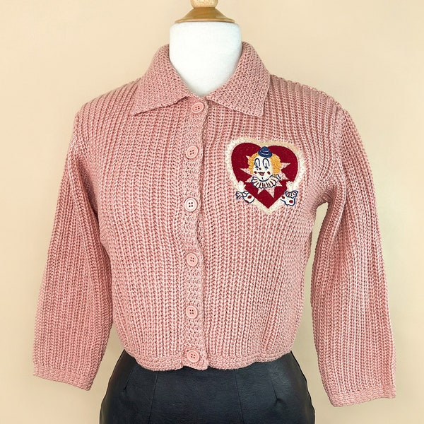 Heartbreaker Collared Cropped Sweater in Peach  / Vintage inspired By MISCHIEF MADE