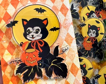 Black Cat Night Acrylic Pin, Vintage Halloween inspired By MISCHIEF MADE, Kitsch