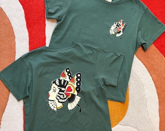 Velvet Monarch Graphic Mini T-shirt in Sage size S, M, L,XL vintage inspired by Mischief Made, Butterfly pinup