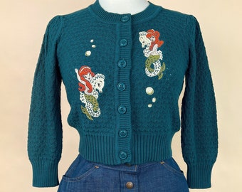 Mermaid Sisters Cropped Cardigan in Peacock size S,M,L,XL  Sweater Vintage inspired By MISCHIEF MADE