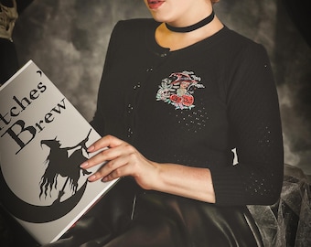 Witches’ Brew Cropped Cardigan in Black size S, M, L, XL Sweater Vintage Halloween inspired By MISCHIEF MADE, Pumpkin