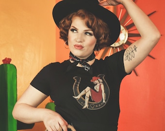 Lady Luck Fitted Graphic T-shirt in Black size S,M,L,XL,2XL,3XL  / Vintage inspired By MISCHIEF MADE, cowgirl