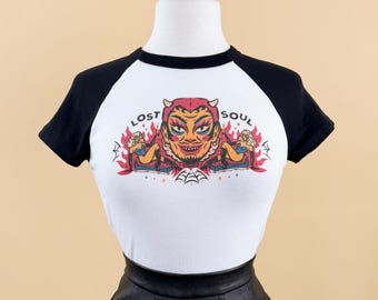 Lost Soul Short Raglan Cropped Baby tee - Mischief Made Raglan T-Shirt monster