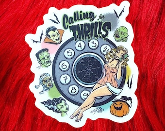 Calling for Thrills - Clear Sticker  / Vintage inspired By MISCHIEF MADE