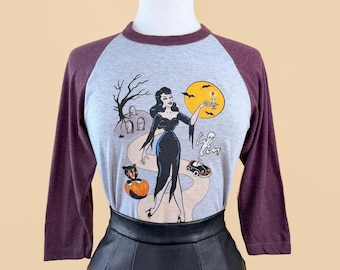 UNISEX The Haunted Strip Club Raglan Graphic T-shirt in Red/Black Vintage inspired by Mischief Made, Halloween