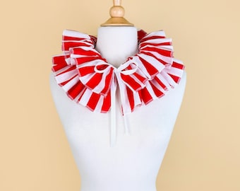 Striped Clown Collar in White/Red -  Pierrot Collar / Pierrot circus costume, clown costume vintage inspired by Mischief Made