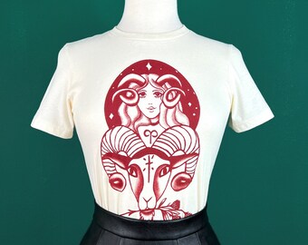 Aries Mountain Girl T-shirt in Ivory size S,M,L,XL,2XL,3XL  vintage Valentines inspired by Mischief Made, Zodiac