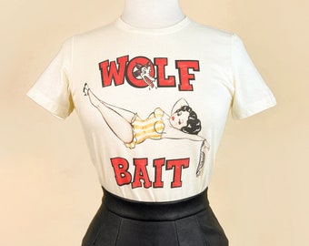 Wolf Bait Graphic T-shirt in Ivory size S, M, L, XL, 2XL, 3XL Rockabilly Pinup girl Vintage inspired  by Mischief Made