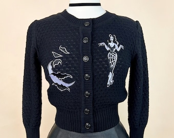 Deadly Dame Cropped Cardigan in Black Size S M L XL Sweater Vintage Inspired by MISCHIEF MADE Etsy