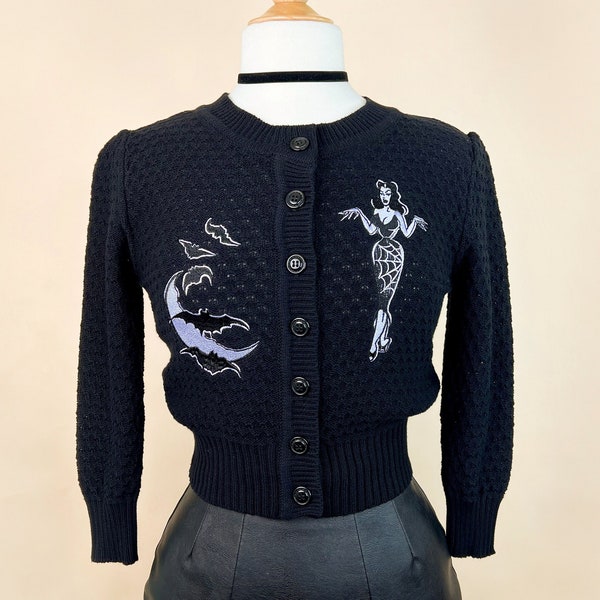 Deadly Dame Cropped Cardigan in Black size S, M, L, XL Sweater Vintage inspired By MISCHIEF MADE