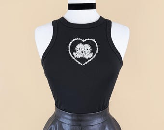 Two of Hearts Racer Tank in Black size S, M, L,XL, 2XL/ Vintage inspired By MISCHIEF MADE, Skull