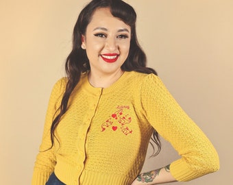 Kissing Fish Cardigan in Honey size S,M,L,XL Sweater Vintage inspired By MISCHIEF MADE